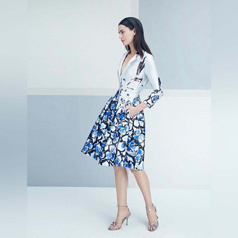 Sachin + Babi White and Blue Floral Fit-and-Flare Dress